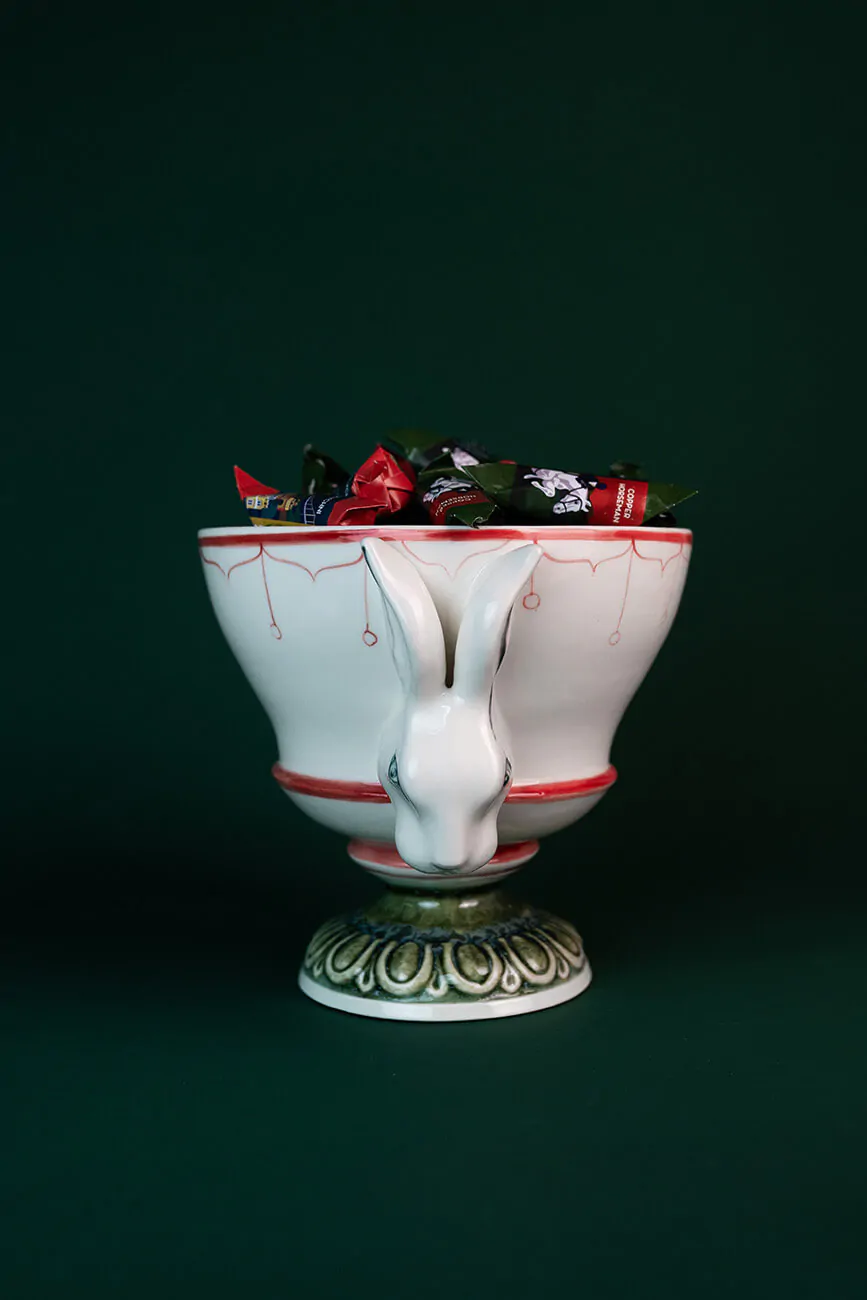 Цукерниця з зайчиком червоно-зелена Art Hall Ceramics