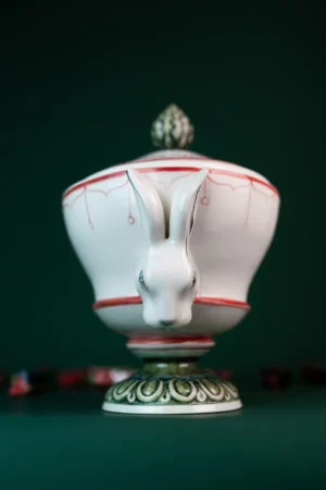 Цукерниця з зайчиком червоно-зелена Art Hall Ceramics